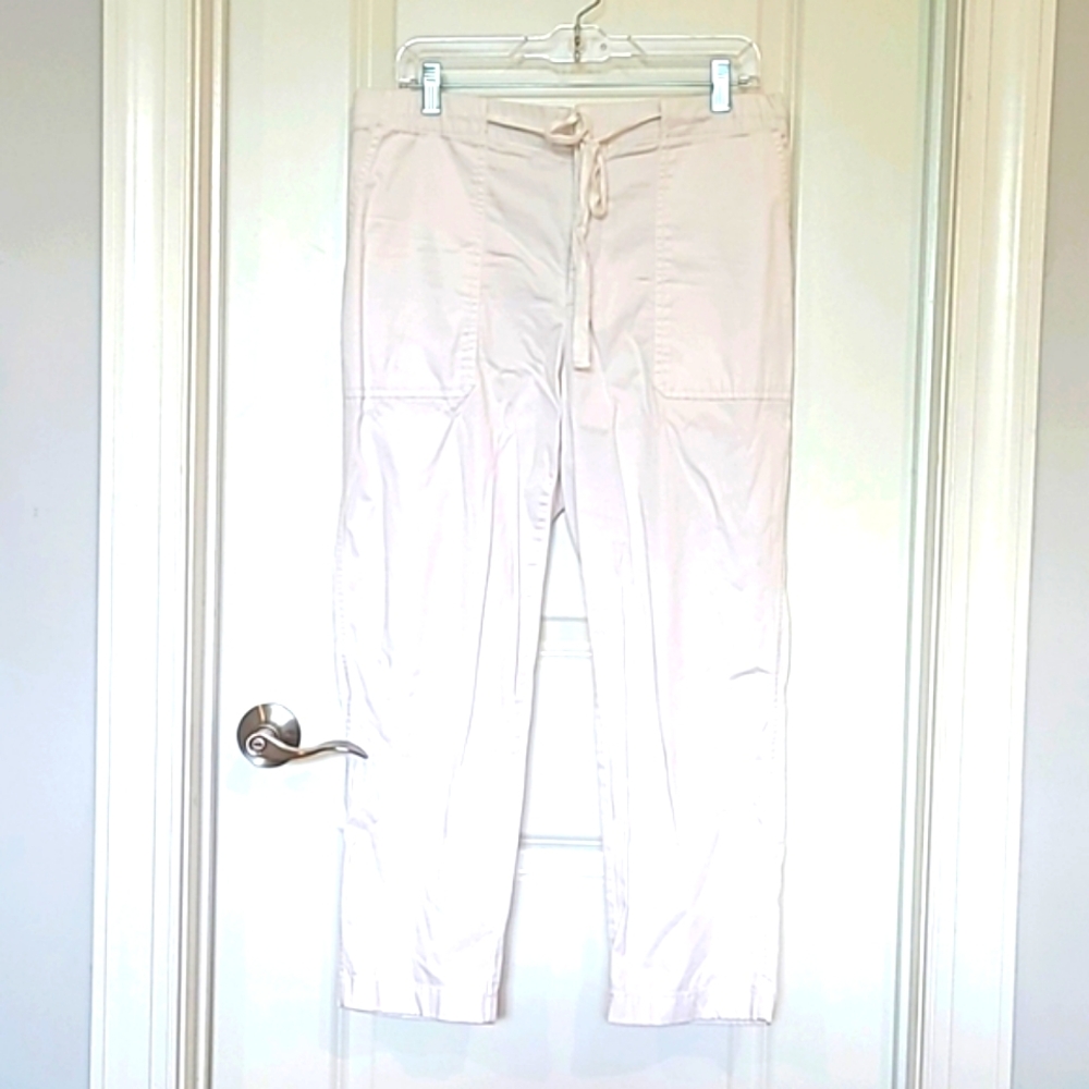 LOFT Lou & Grey White Cropped Pants Elastic Waistband with Drawstring Tie Large